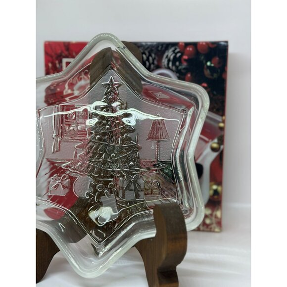 VTG Mikasa Crystal Holiday Classics 9.25” Christmas Star Tree Sweet Dish Frosted - Picture 3 of 6